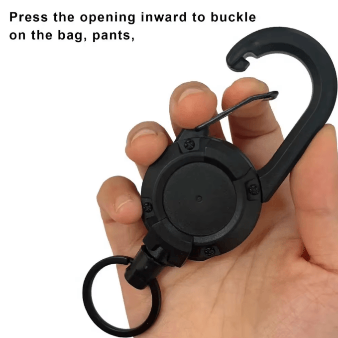GripLock Retractable Carabiner Keychain with Steel Wire Reel