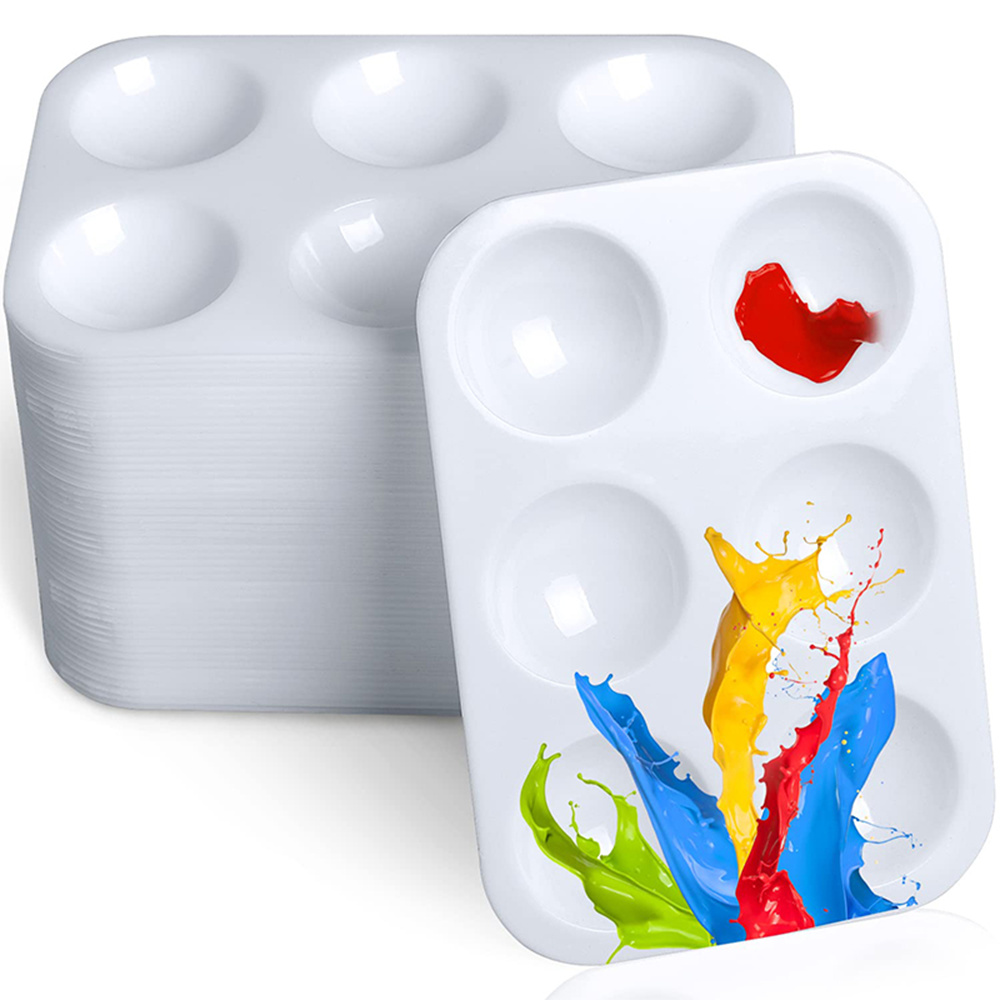 Durable White Plastic Paint Tray Palette, Watercolor Ceramic Color Mixing Palette for Art, DIY Crafts, Painting Parties