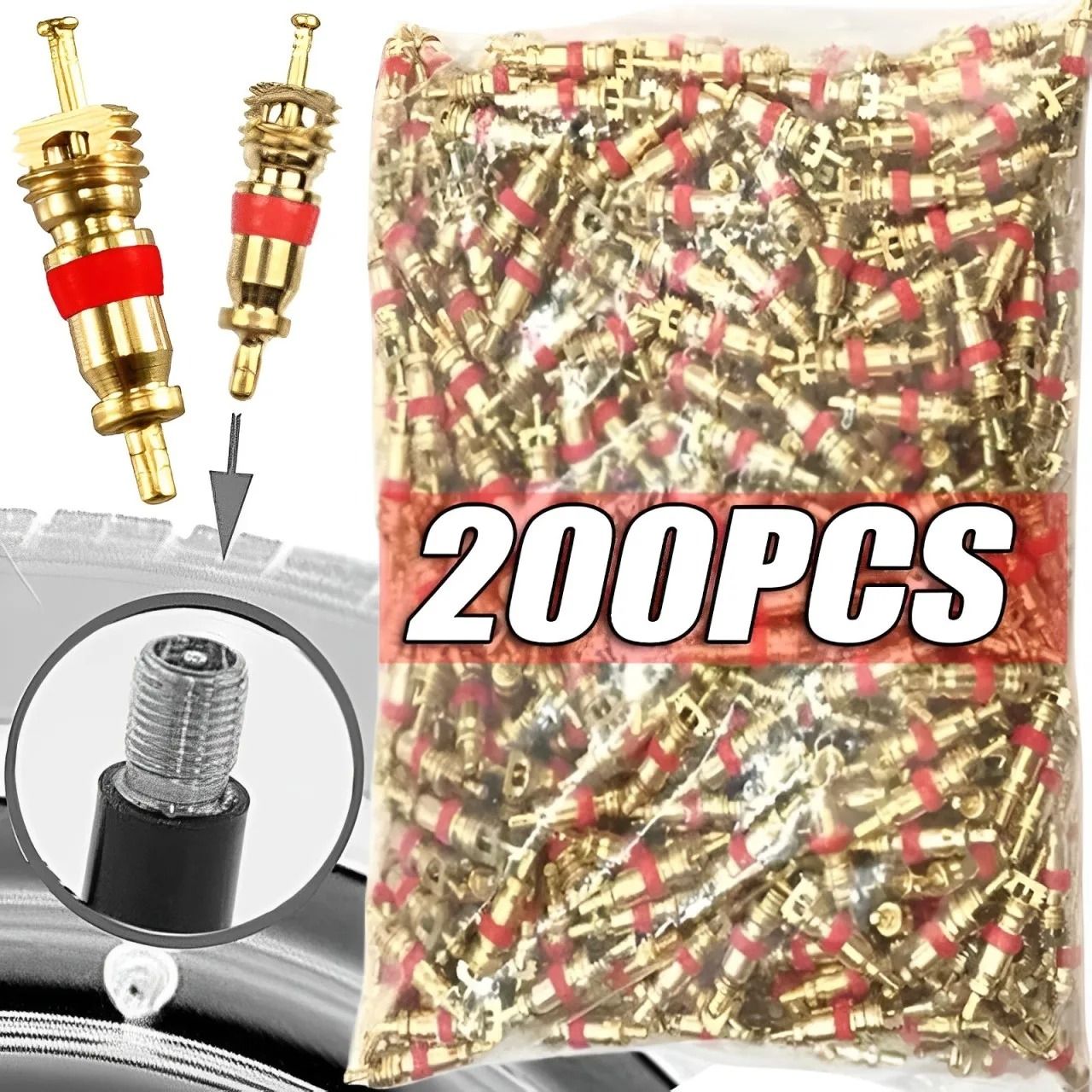 Tire Valve Core Removal Tool Kit with Copper Valve Cores and Wrench