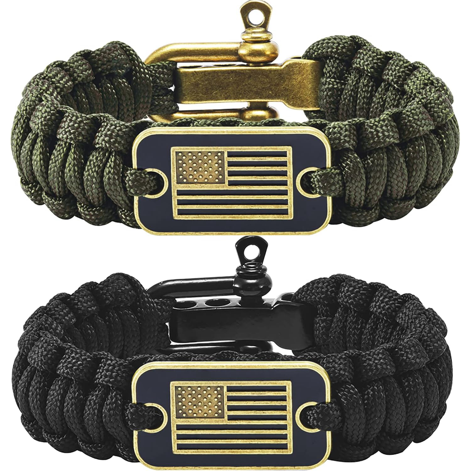 Tactical Survival Paracord Bracelet for Men with Bronze USA Flag Adjustable Outdoor Gear