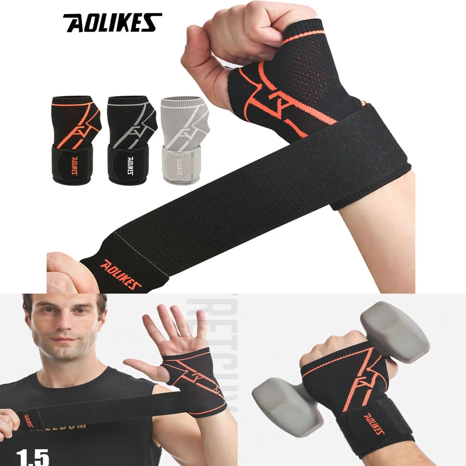AOLIKES Adjustable Wrist Brace and Compression Wrist Wrap for Sports, Work, and Daily Support