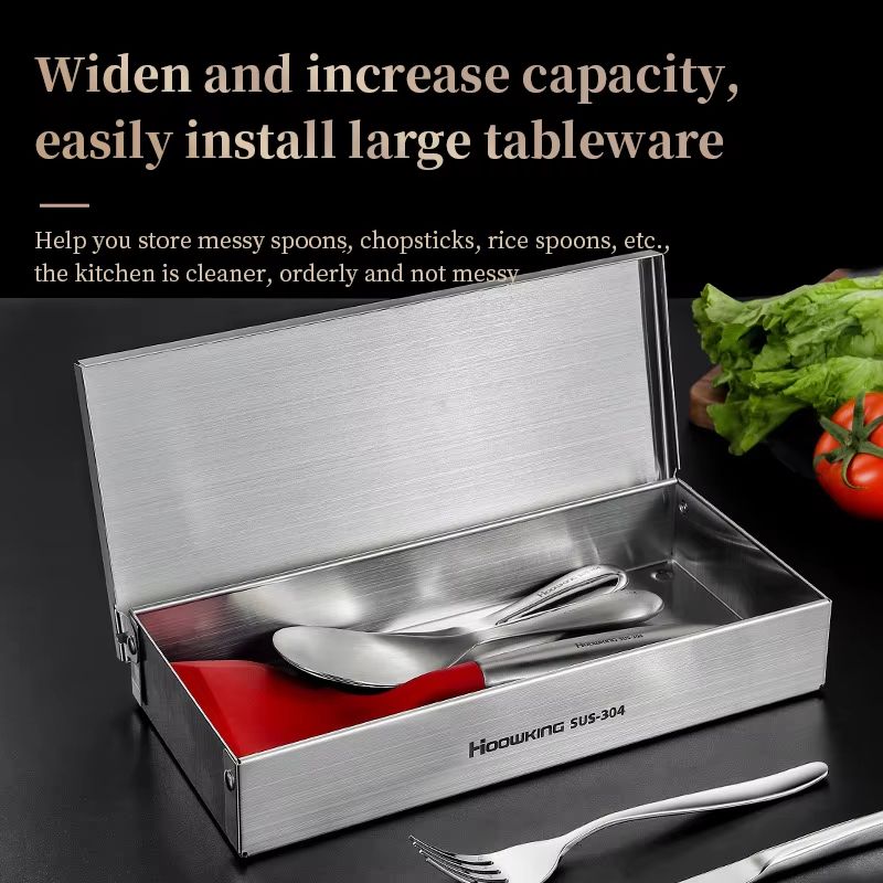Stainless Steel Travel Cutlery Storage Box With Lid