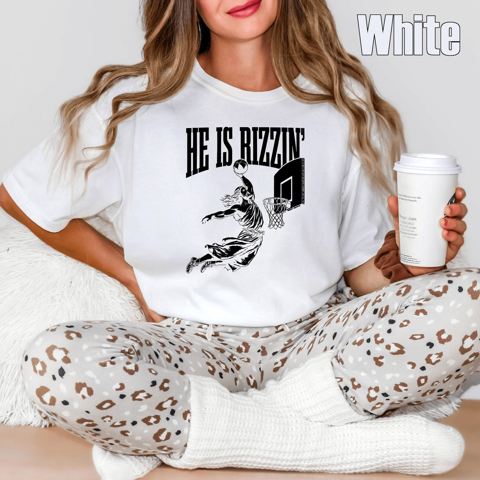 He Is Rizzin Basketball Shirt Comfort Colors Funny Jesus Christian Meme Tee