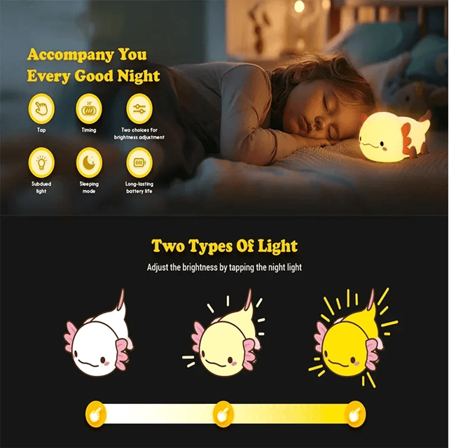 LunaLumi Axolotl Touch Rechargeable Night Light