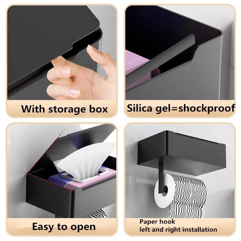 Modern Stainless Steel Toilet Paper Holder with Shelf & Wipes Dispenser