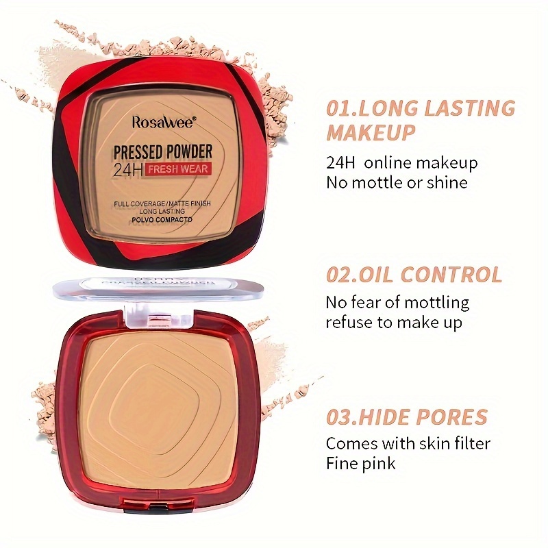 Matte Full Coverage Pressed Powder Foundation with Puff 24H Fresh Wear, Weightless Finishing Makeup