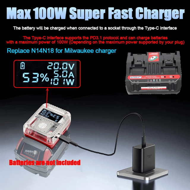 Digital Display Lithium Battery Adapter Converter with USB C Power Bank