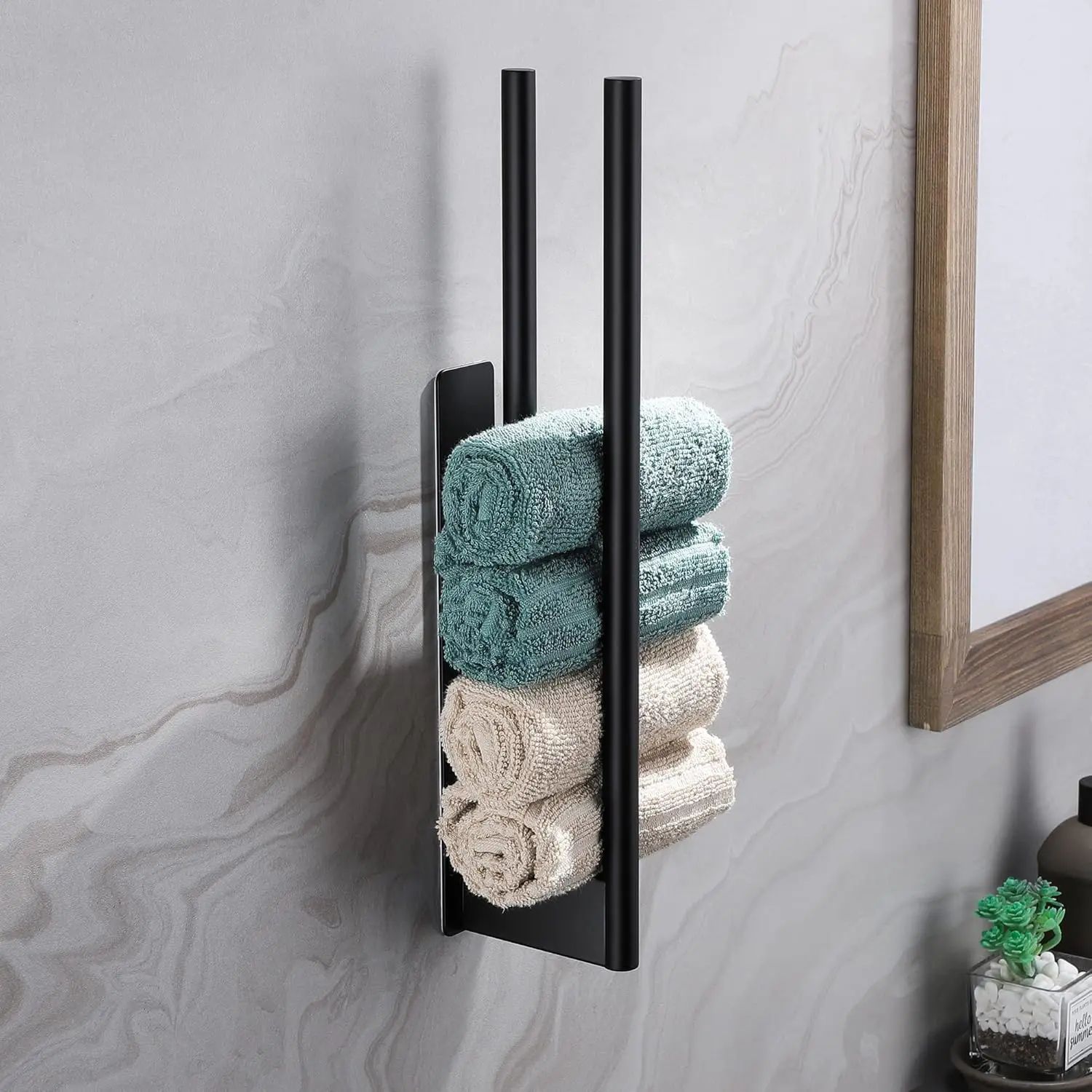 No-Drill Stainless Steel Double Adhesive Towel Rack Wall Mounted 15.4 in Bathroom & Kitchen Towel Bar