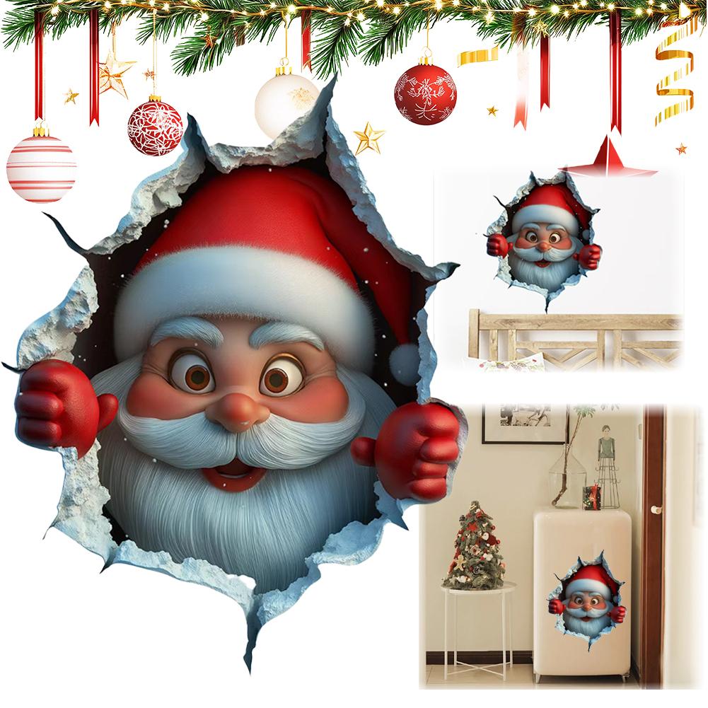 Vinyl Christmas Wall Stickers, Stereo Santa Claus Break Through, Removable Holiday Decor, Home Wall