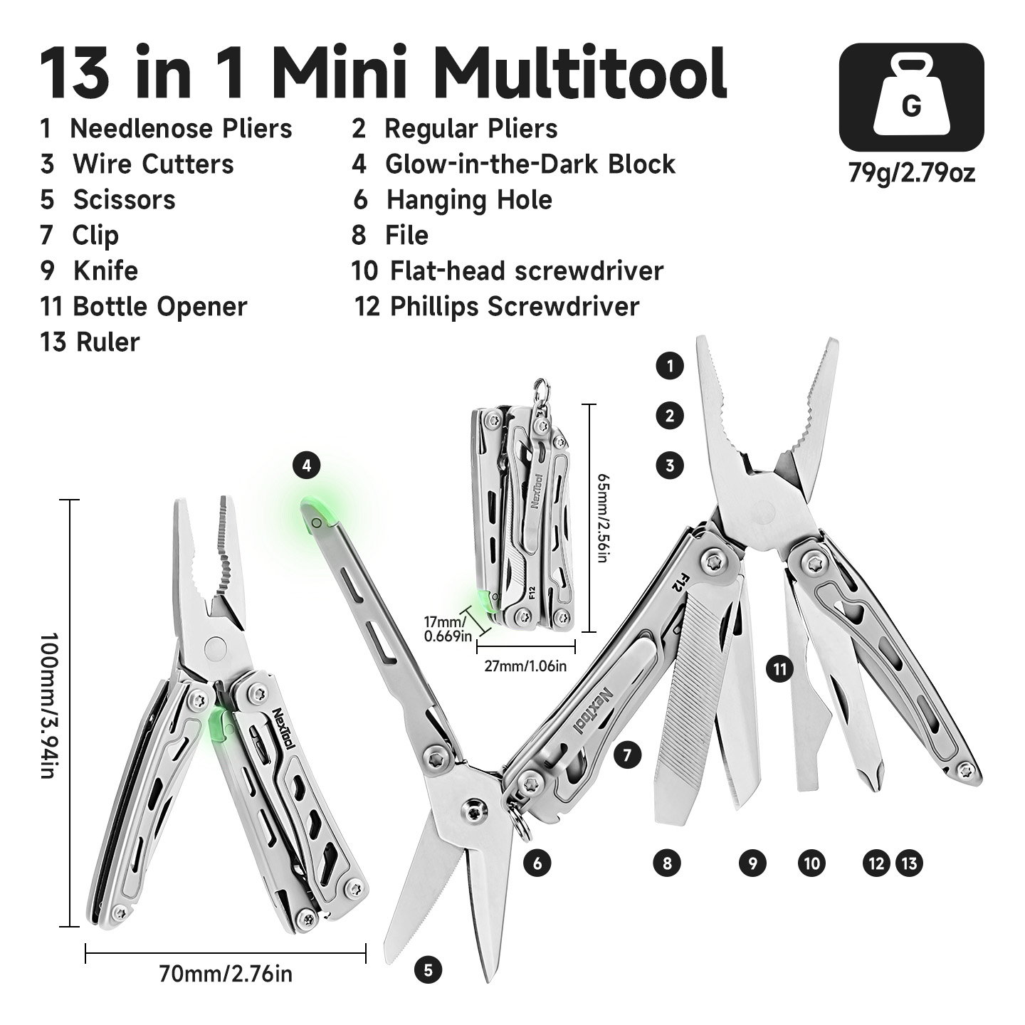Mini Flagship Multi Tool Folding EDC Tool Compact, Durable Screwdriver, Pliers, File & Ruler for Outdoor Adventure