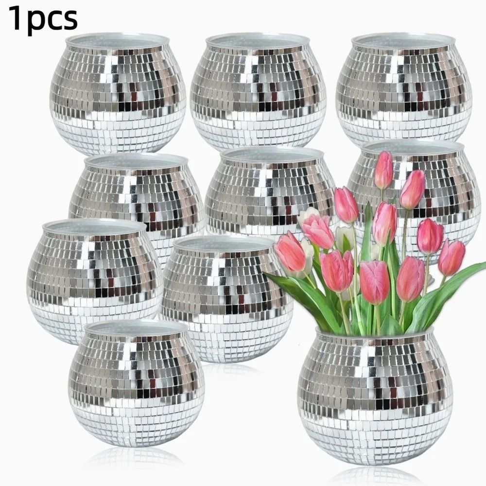 Architectural Disco Planter Gallery | High-Fidelity Mirror-Glass Vase & Professional Reflective Botanical Tech