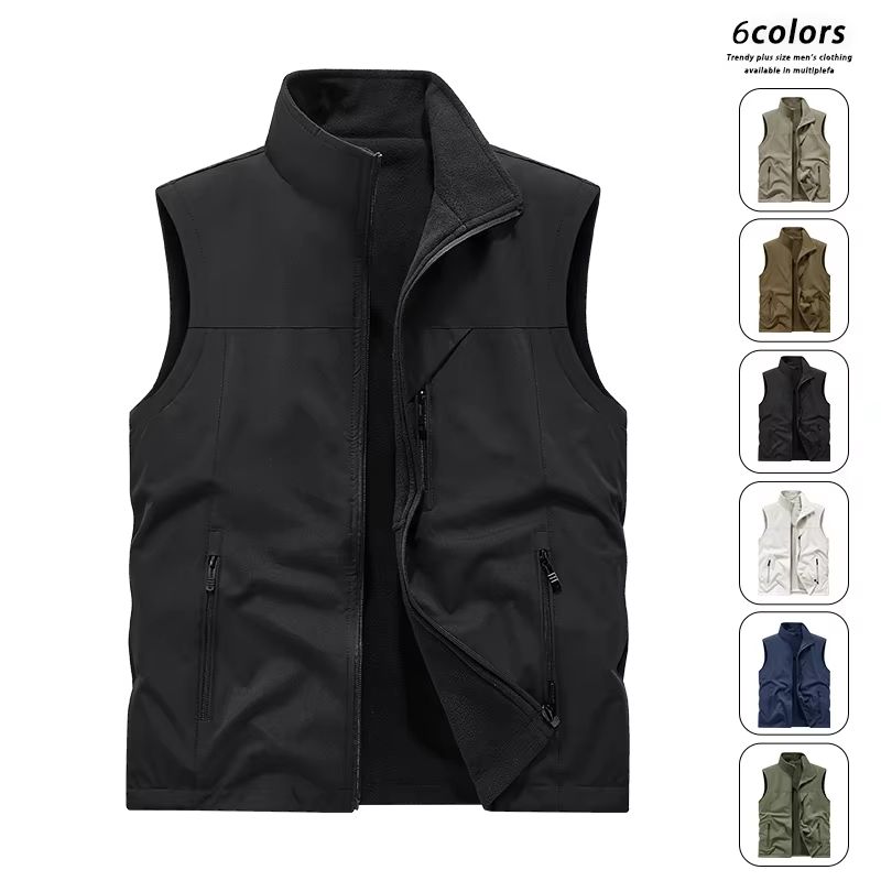 Men's Fleece Tactical Vest Warm Outdoor Hunting Fishing Vest Multi Pocket Military Waistcoat
