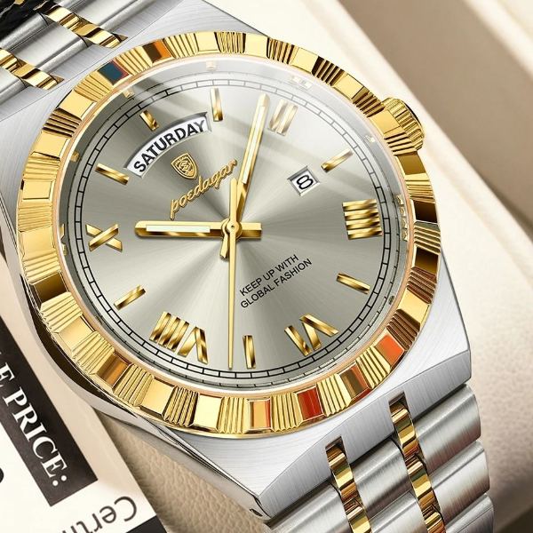 Poedagar Luxury Business Men Watch with Week and Date Display