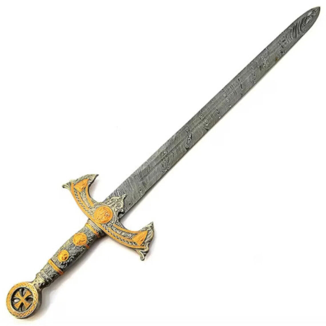 CUSTOM HANDMADE FORGED DAMASCUS STEEL VIKING SWORD WITH WOOD & BRASS HANDLE WITH SHEATH