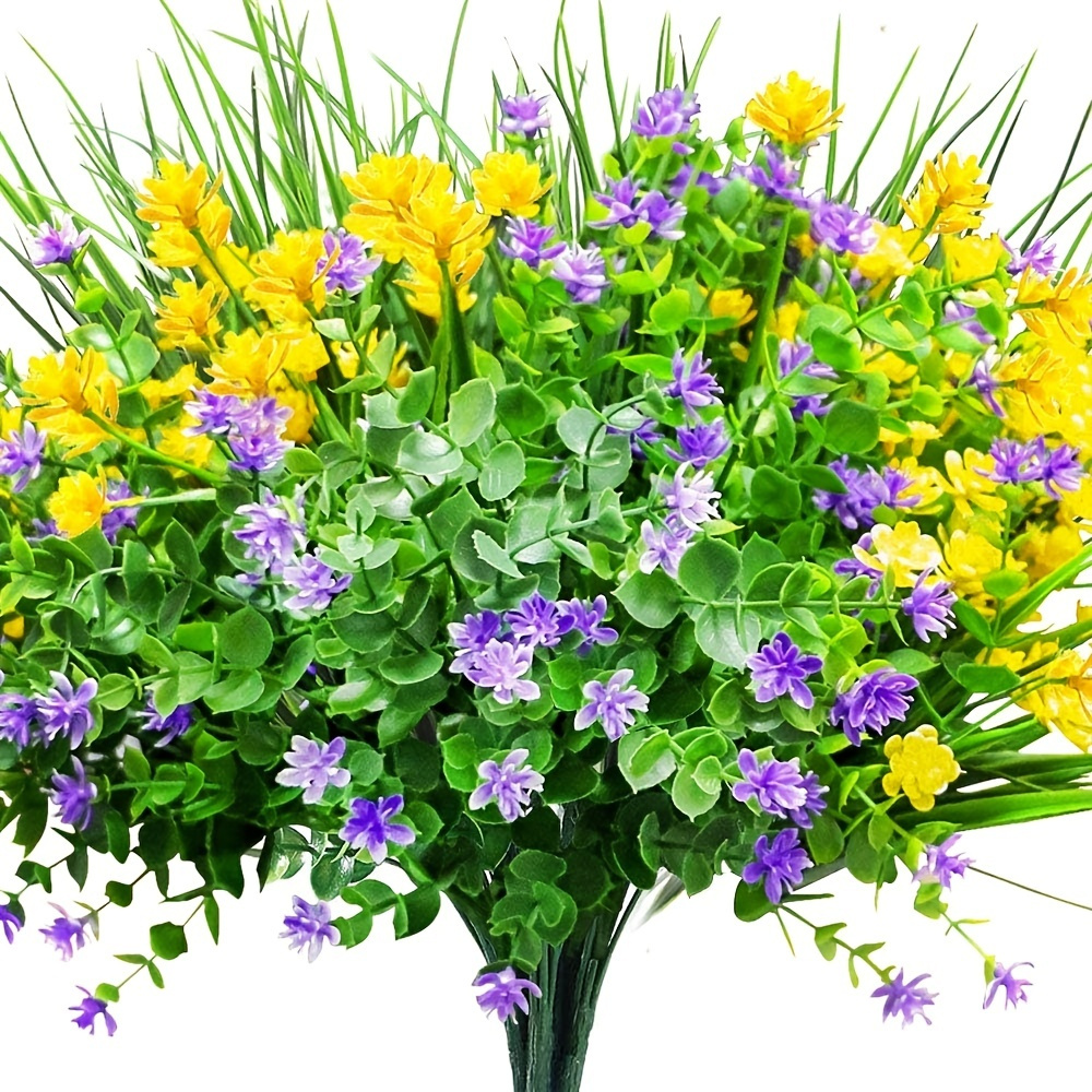 Artificial UV Resistant Fake Flowers Outdoor, Plastic Hanging Shrubs for Garden Home Decor