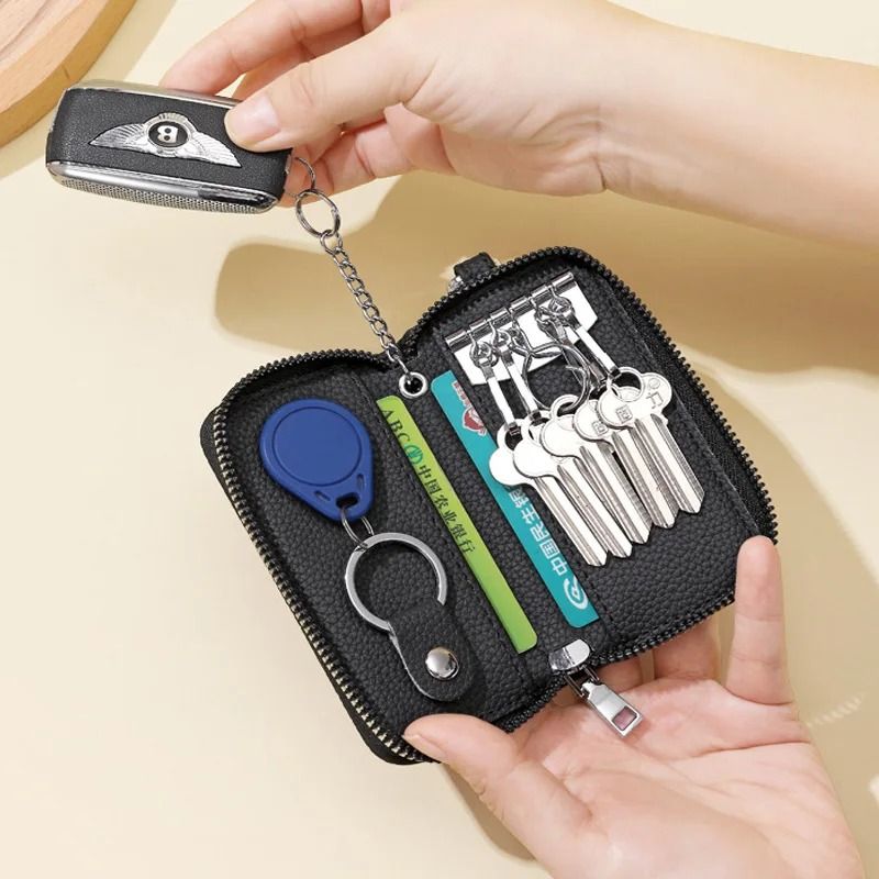 Mens Waist Key Pouch Large Capacity PU Leather Zipper Key Holder