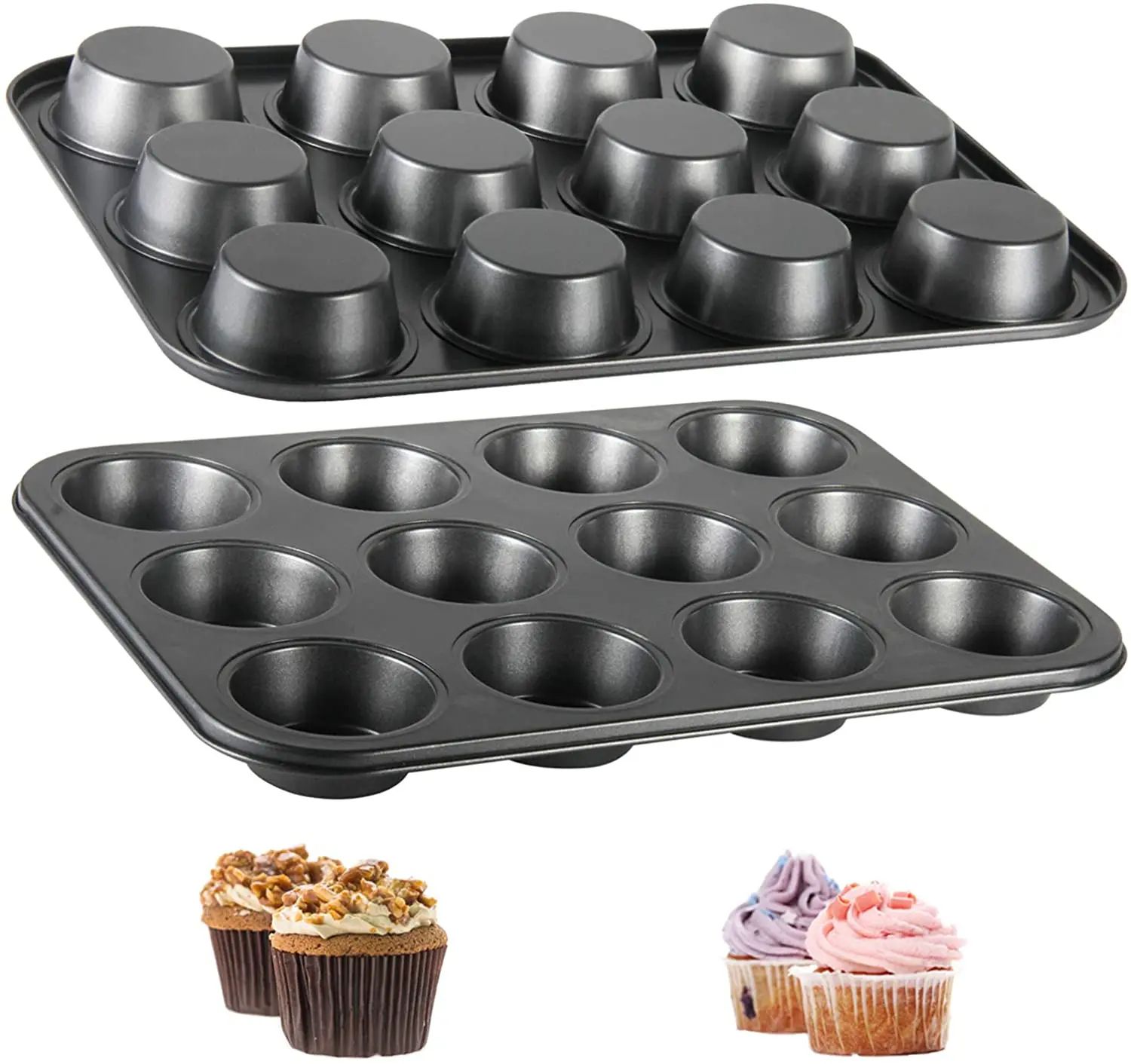 Square Non-Stick Cupcake & Muffin Baking Pan – Heavy-Duty Carbon Steel Tray (6 or 12-Cup)