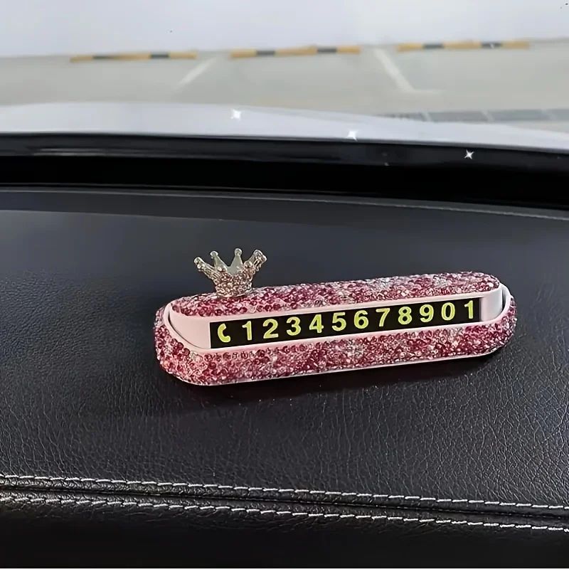 Diamond-Studded Temporary Parking Number Plate - Luxury Dashboard Car Phone Number Sign