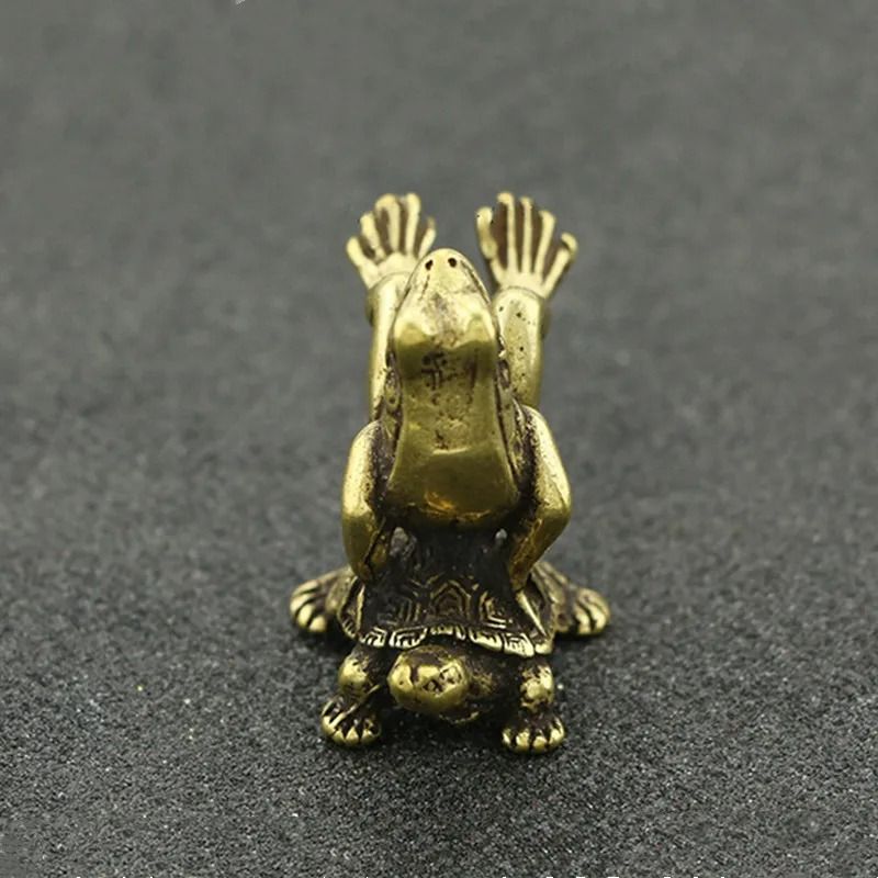 Antique Brass Tortoise and Frog Miniature Sculpture