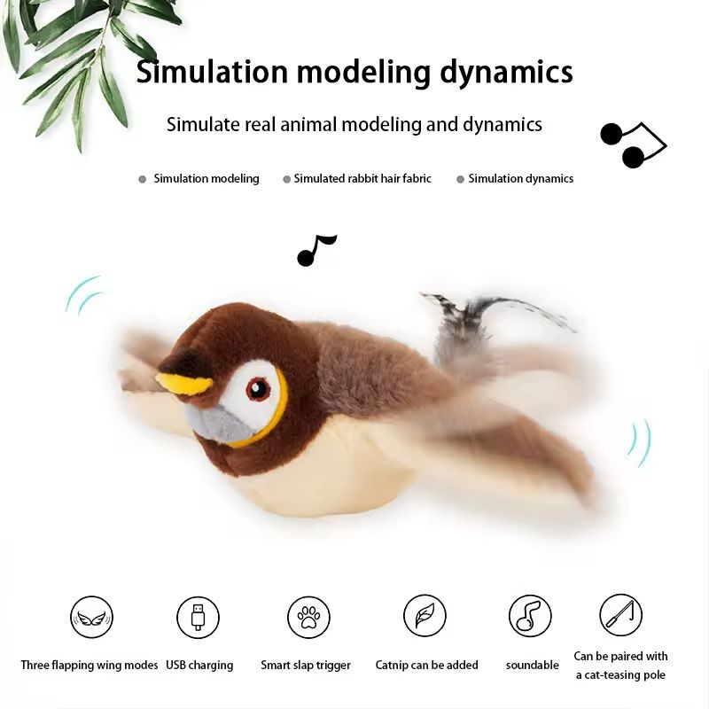 Interactive Rechargeable Cat Toy with Chirping Flapping Bird