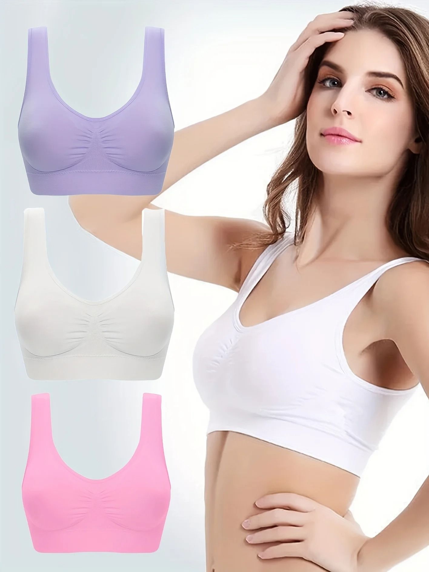 Womens Push Up Bra Backless Wireless Seamless Brassiere Plus Size