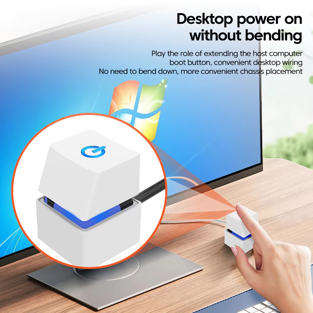 LED Computer Desktop Switch NNBILI, Colorful Square Button, External Startup Power On/Off, Black/White Cable Extension