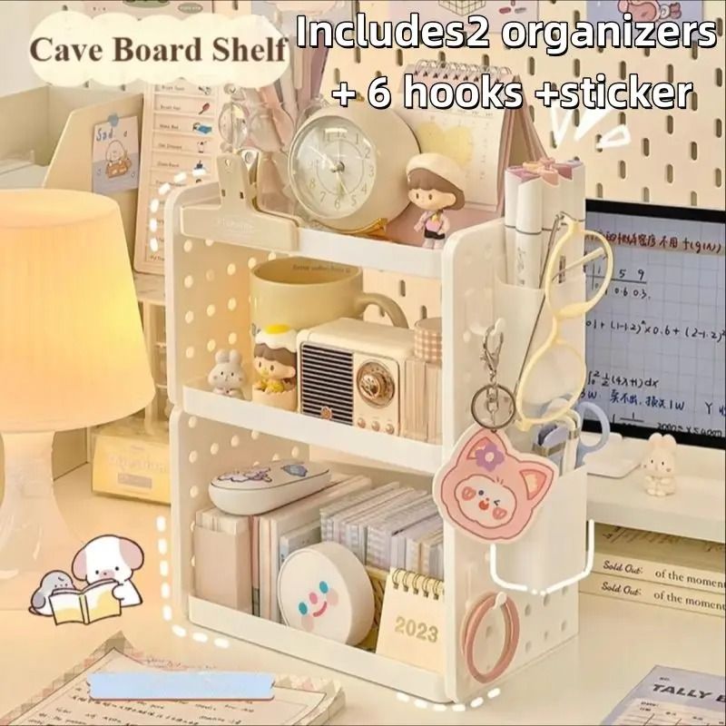 Multi Layer Desktop Organizer Shelf with Pen Holder Space Saving Desk Storage