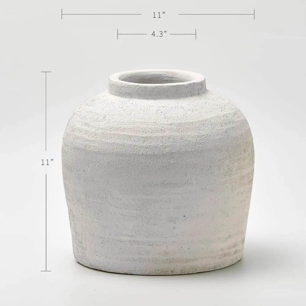 Large White Ceramic Vase Rustic Farmhouse Zen Style Decorative Pottery Floor Vase