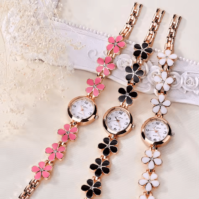 Luxury Flower Bracelet Womens Quartz Watch Rhinestone Small Dial