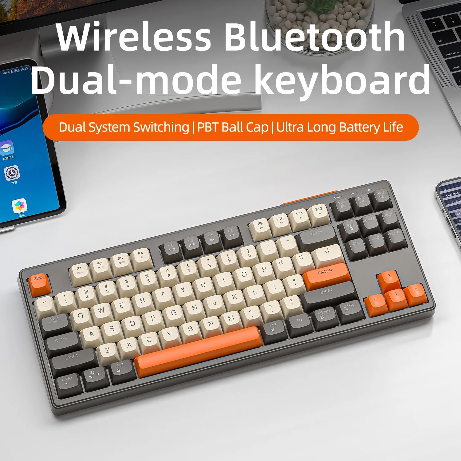 Premium 87-Key Dual-Mode Wireless Gaming Keyboard with RGB Backlit Keyboard Lights & Durable PBT Keycaps