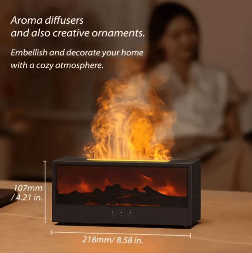 FlameMist USB Fireplace Humidifier Diffuser LED Flame Aroma Diffuser with Remote Control and Timer