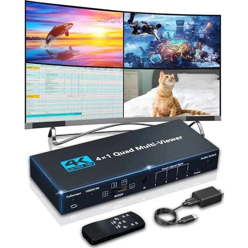 4K HDMI Multiviewer 4x1 Quad Screen Seamless Switcher with Remote