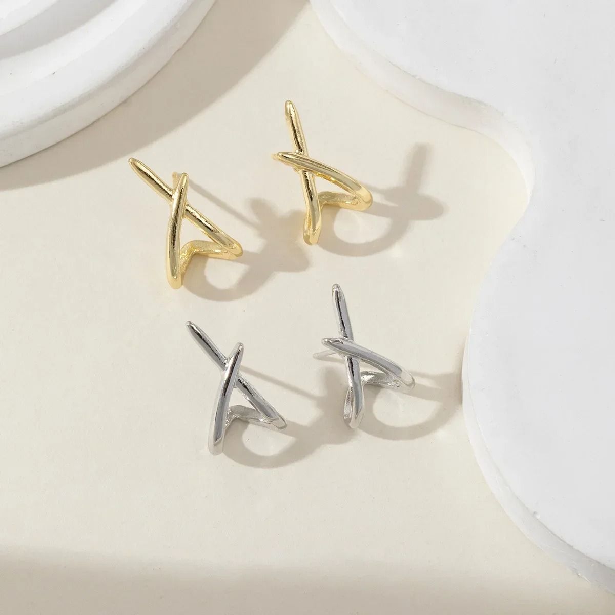 Trendy Gold Cross Stud Earrings