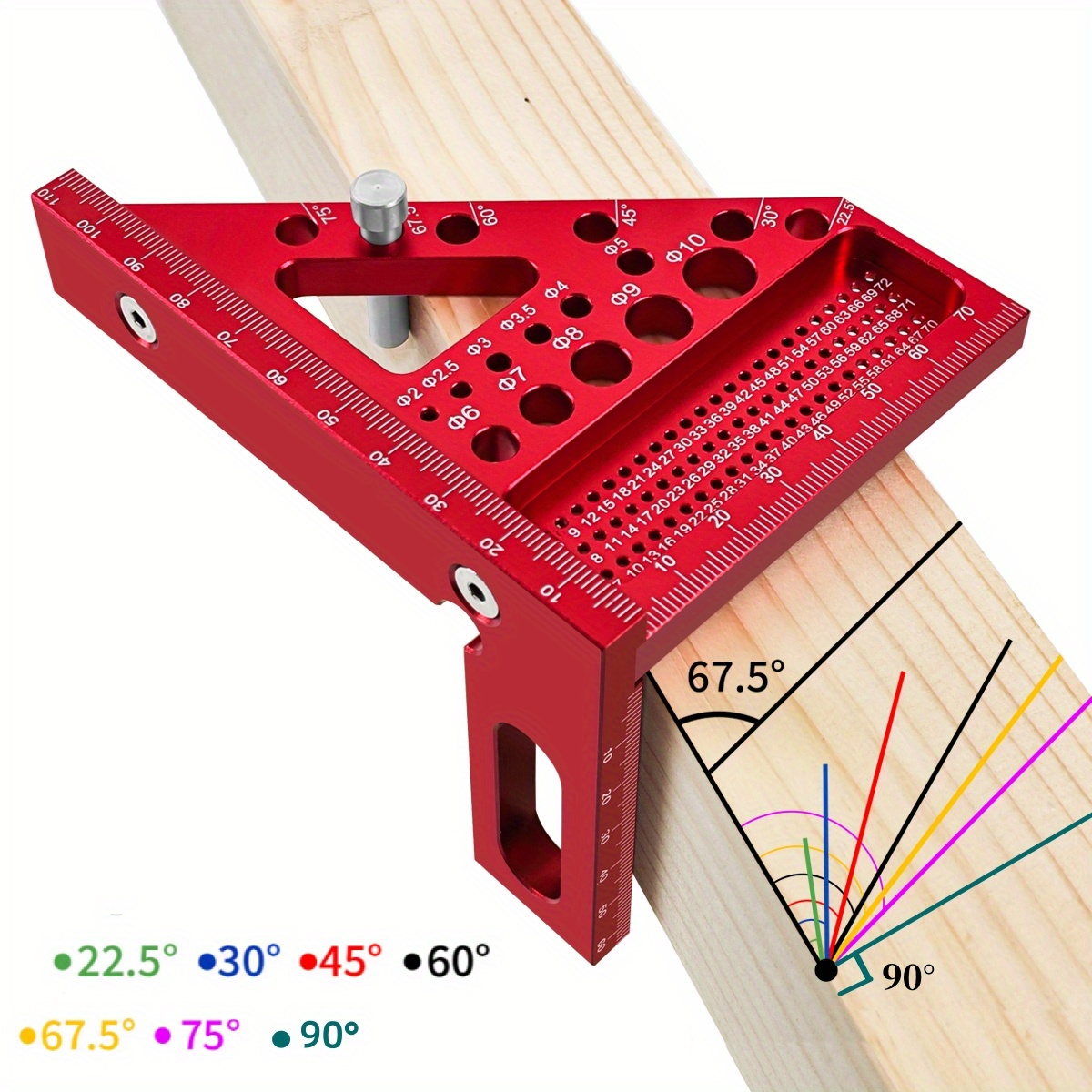 Precision Woodworking Square with Dowel Pins, Triangular Ruler & Multi-Angle Aluminum Alloy Scriber Tool