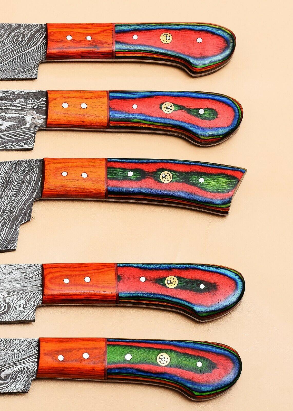 Damascus Steel 5 Chef Knives Set – Elegant Pakka Wood Grip