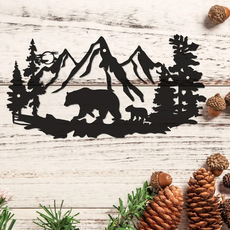 Rustic Bear Wall Decor Metal Cabin Wall Art for Lodge and Home