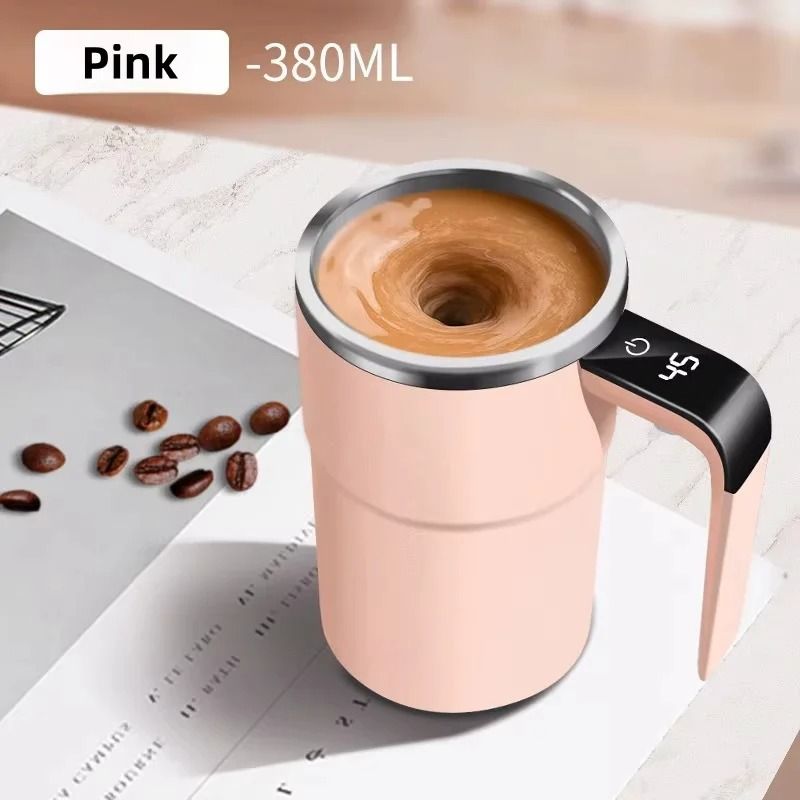 USB Rechargeable Self Mixing Coffee Mug with Magnetic Stirring and Spill Resistant Lid