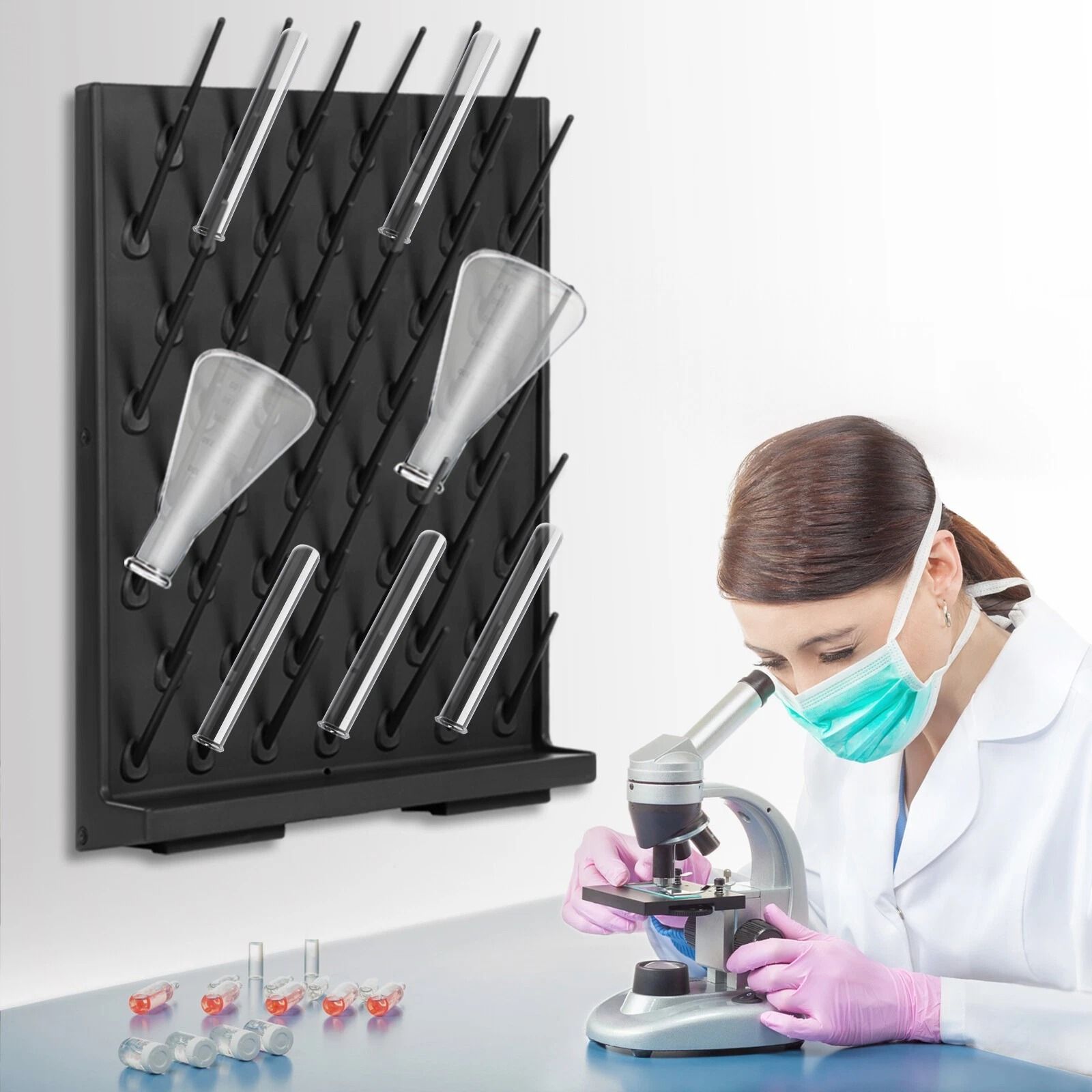 52 Peg Lab Drying Rack, Detachable Draining Rack for Glassware