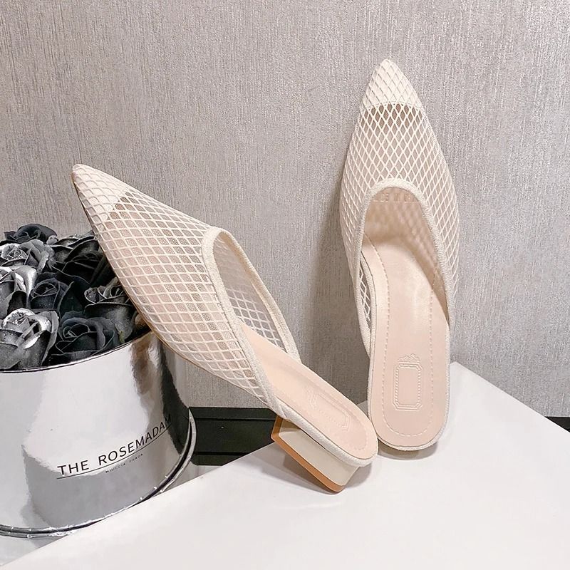 Designer Pointed-Toe Mesh Mules – Elegant Summer Beach Flat Slides