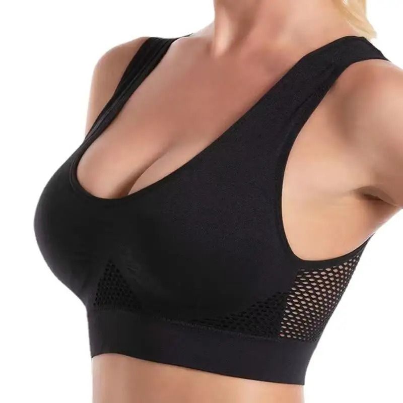 S to 7XL Plus Size Grid Air Hole Wireless Sports Bra for Yoga Running