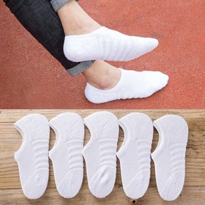 Mens Cotton Invisible Boat Socks with Anti Slip Heel 5 Pairs