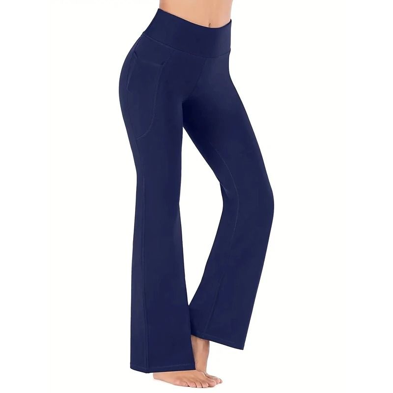 Womens High-Waist Flared Yoga Pants with Pockets – Tummy Control Stretch Fit