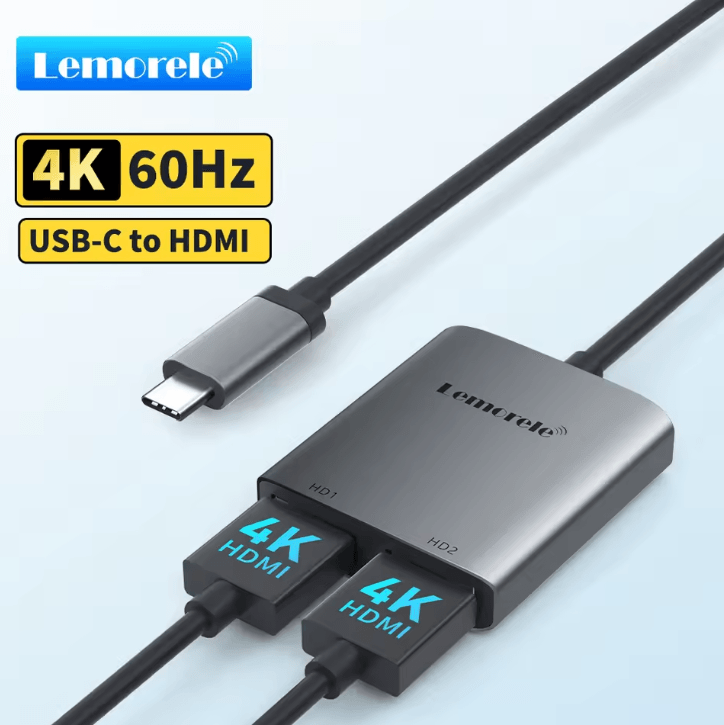 Lemorele Dual HDMI USB C Hub 4K 60Hz Dual Screen Docking Station for Laptop, PC and Phone