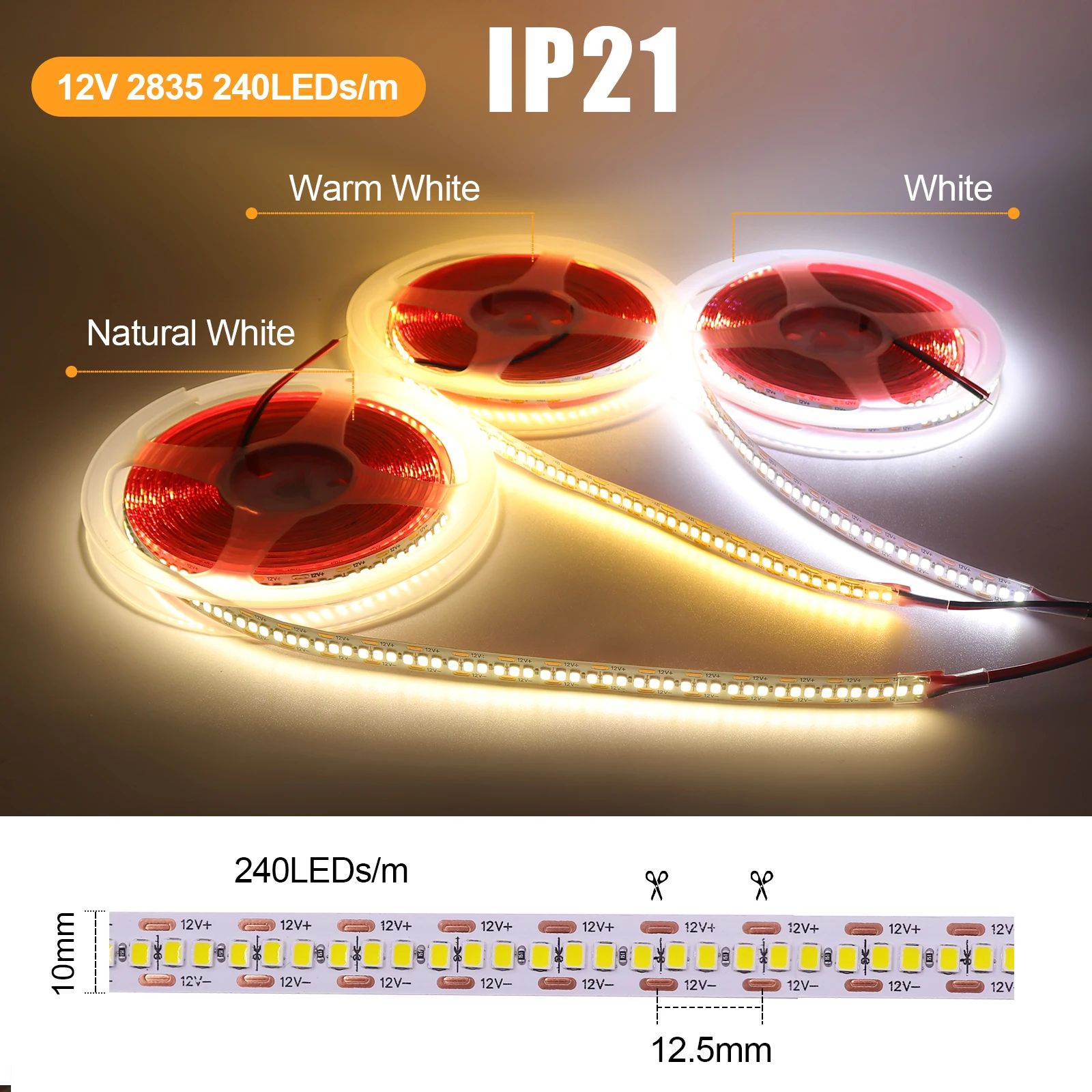 UltraFlex 5m Warm White LED Strip Lights – Waterproof 12V/24V SMD 2835 High-Brightness Ribbon