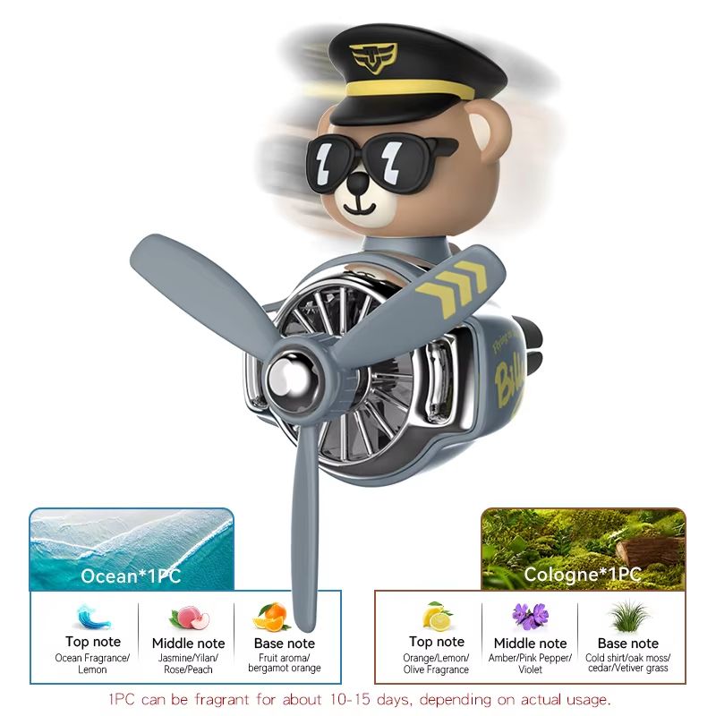 Rotating Airplane Pilot Bear Car Air Freshener Vent Clip Diffuser