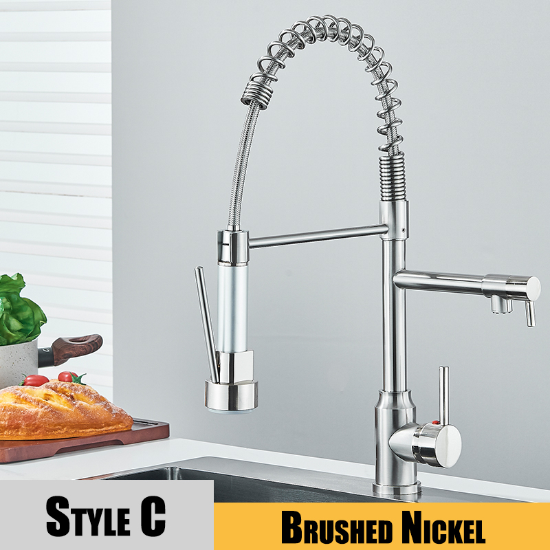 Black Kitchen Sink Faucet Pull Down, Hot and Cold Water Mixer, 2 Mode Tap with Dual Spout, Rotation Flexible Deck