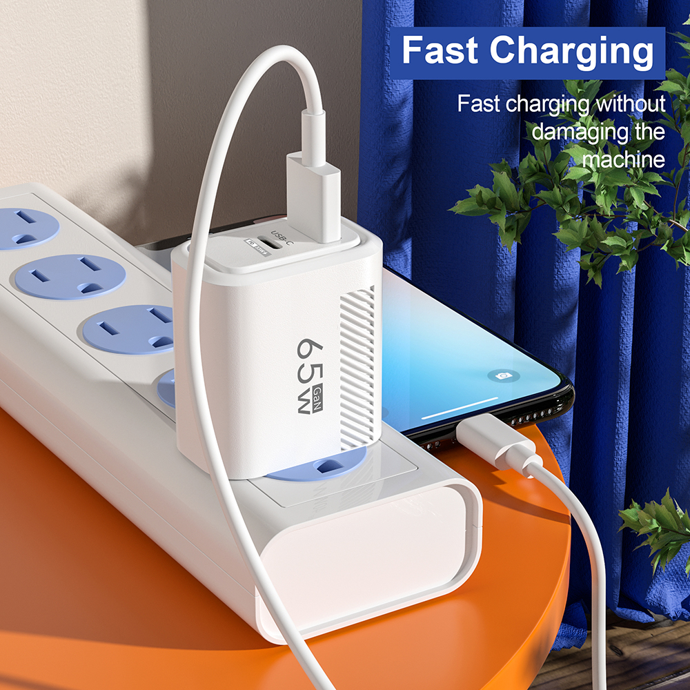 Quick Charging Type C Wall Charger, 65W GaN USB C Fast Charger, Phone Charger Adapter for iPhone, Samsung, Xiaomi