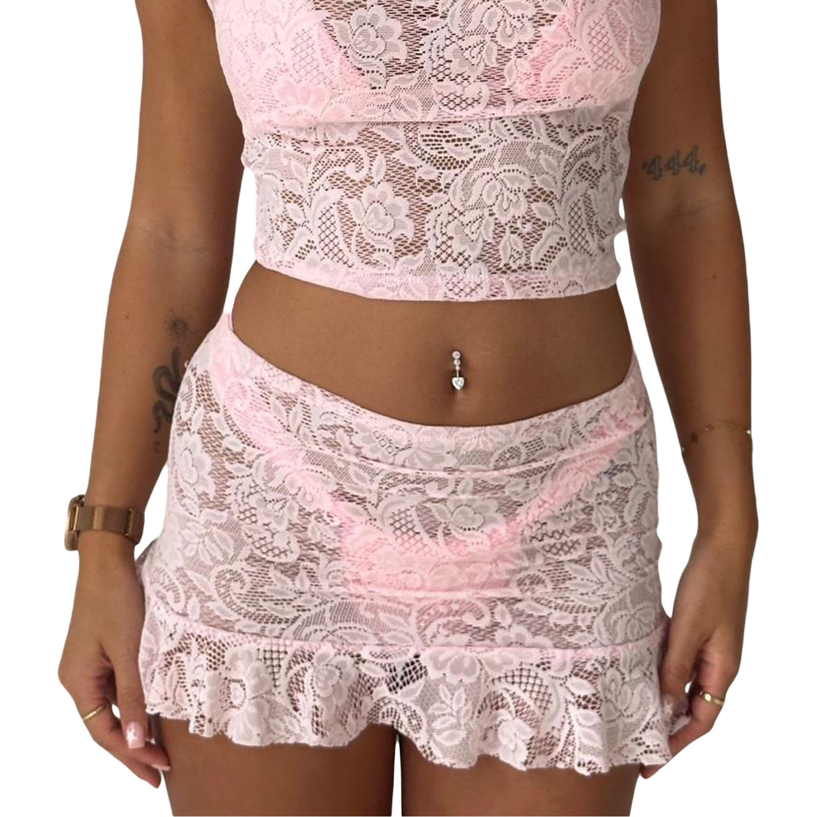 See Through Mini Skirts Low Waist, Women's Bikini Cover-up Skirts Lace, Ruffle Casual Beach Skirts Summer