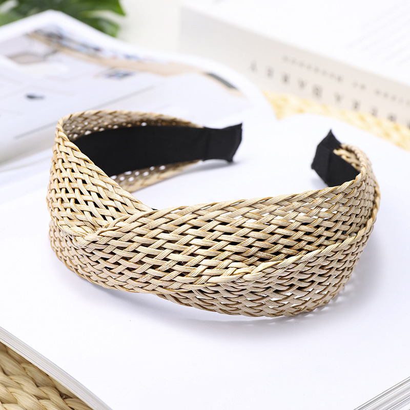 Weaving Cross Hair Hoop, Beach Style Straw Headband, Wide-Brimmed Headwear