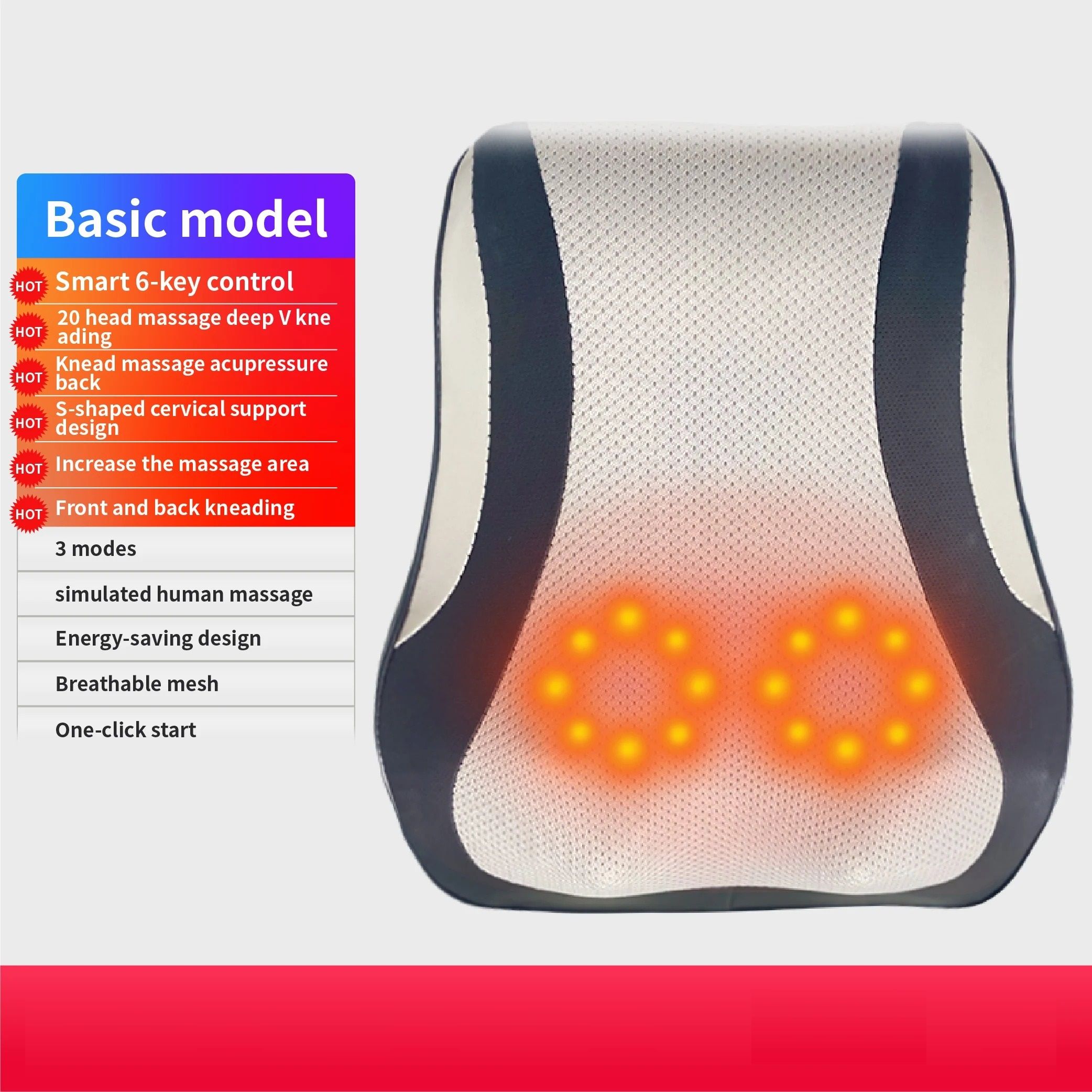 Electric Shiatsu Neck and Back Massage Pillow with Heat